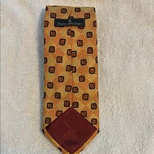 Ermenegildo Zegna Gold and Brown Silk Tie with Textured Pattern